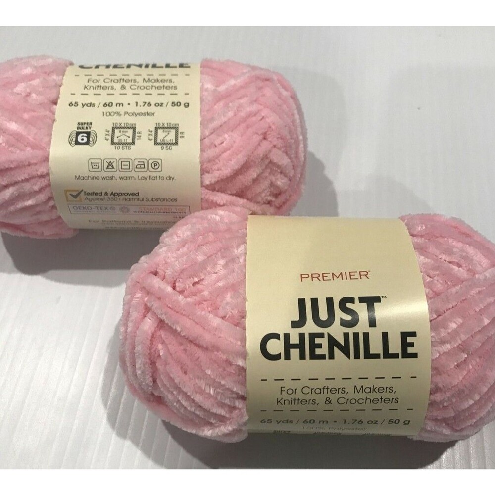 Premier Just Chenille Yarn 65 yards Light Baby Pink Lot of 2 Balls